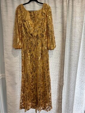 Gold Sequin Maxi Dress with Long Sleeves